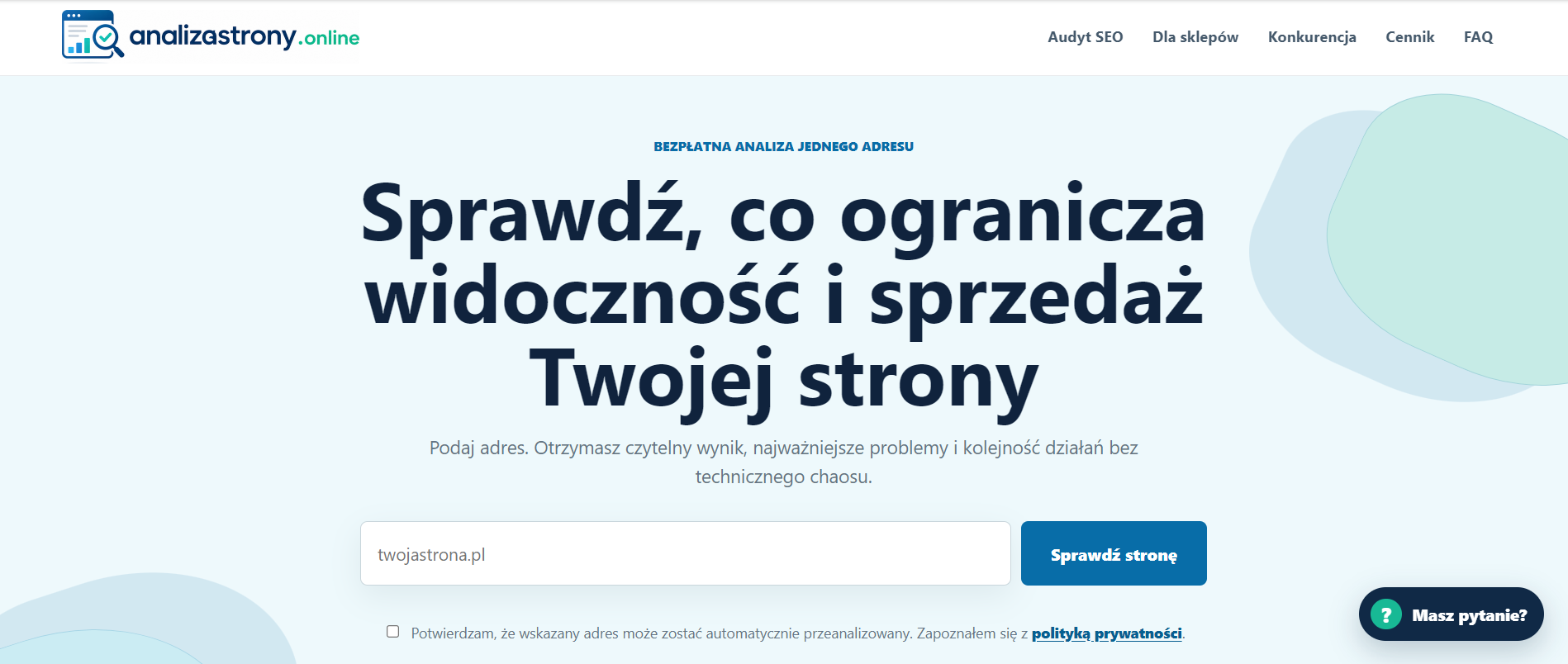 Strona główna platformy AnalizaStrony.online do automatycznego audytu SEO